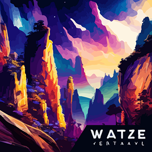 landscape, zhangjiajie national forest park, milky way, highly detailed, rich vivid colors, lightning, epic composition, ray tracing, octane render, vector, surreal. style of leonid afremov, wally wood, mondrian