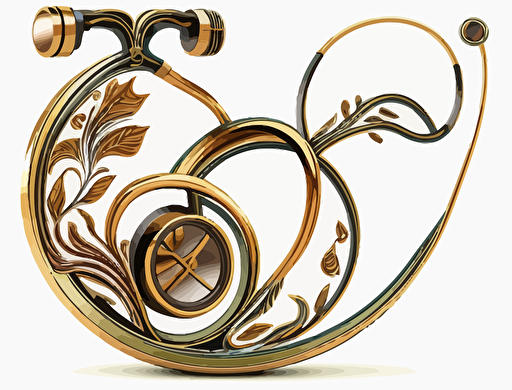 stethoscope vector clip art, hand painted illustration,in center as separate element, gold color, centered, high quality. White background, no watermarks,2 colors