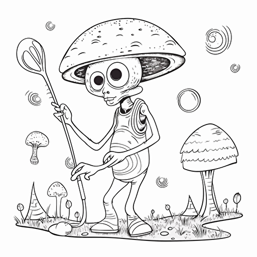 alien playing golf, coloring page, no shadow, vector, simple