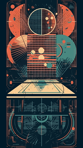 table tennis rack, retro look, geometric shapes and abstract patterns in the background, vector