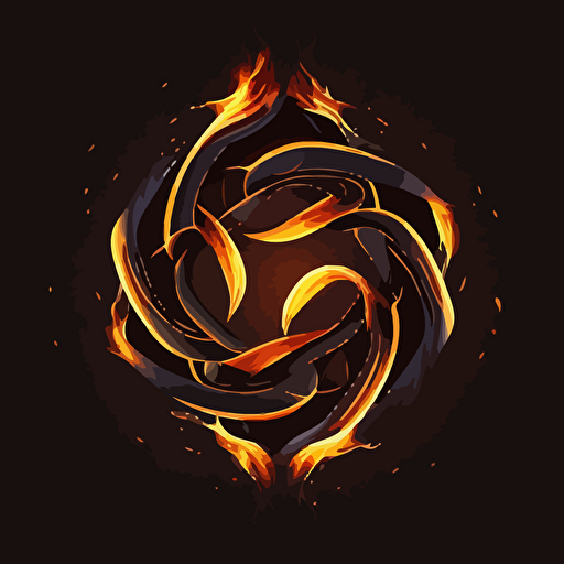 craft an sleek and minimalist, logo, mobius symbol on fire, dark background, orange, vector, no shadows