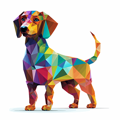 colorful origami Dachshund dog, vector art, white background