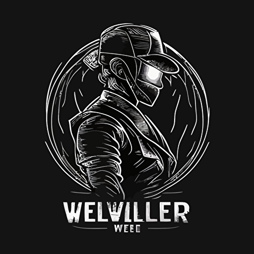 welder vector logo minimalistic black background and inox