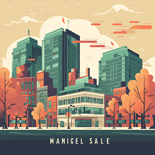 a flat illustration of a Place Ville Marie in Montreal, Quebec by killian eng, adobe illustrator, vector, poster
