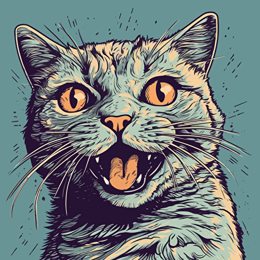 vector art style, cat looking excited, in the style of Michael Parks