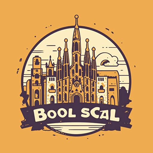 vector logo of a spanish language school in Barcelona, with the see and the letter BCN , the name is Hola, we can see the sagrada familia
