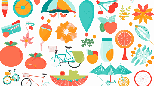 set of summer elements, white background, vector