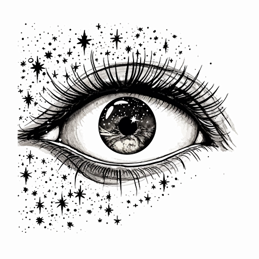 Stars and Moon in the eye vector drawing white background