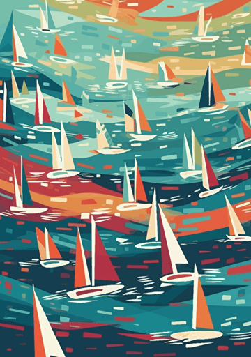 the water has many tiny boats on it making a race, vector, abstract