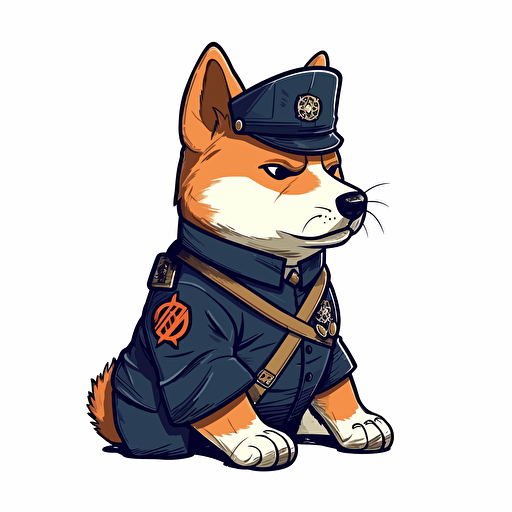 2/3 left side profile shot, cartoon 2d, Shiba inu soldier outfit,anarchist, blue eyes, cartoon anime, colors, Vector illustration, white background