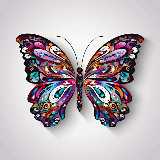 beautiful exotic butterfly, sheet concept, fussy cut, sticker, vector, white background