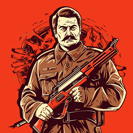 Stalin in Obey theme, holding AK47, vector, highly detailed, gritty