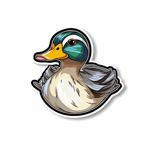 sticker, duck hold duck tape, contour, vector, white background