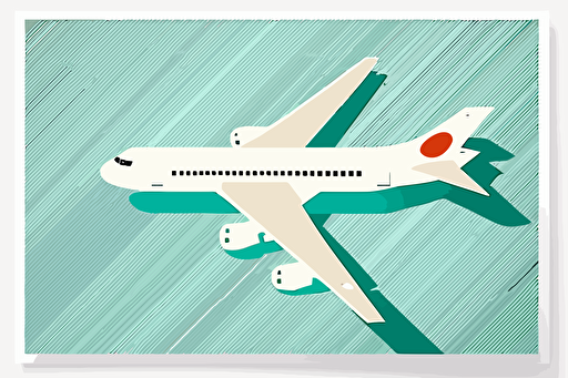 white passenger plane seen from overhead, simple, minimalist, style of takeshi murakami, vector,