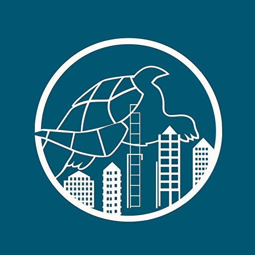 turtle with buildings as its shell or turtle with buildings at the back of its shell, architectural logo, vector