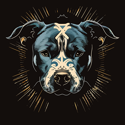 iconic logo of a pitbull with x in eyes, vector, on black bakground