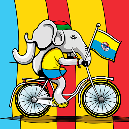 an illustration of an elephant riding a bike with the colombian flag in the right hand, colorbook, clean vector