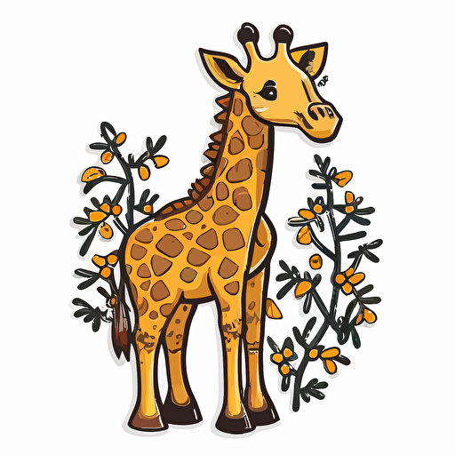 cute giraffe flat vector drawing, colored, sticker