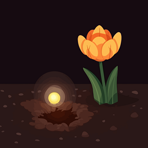 a flower bulb in the dirt underground with a dead flower lying on top. Vector illustration