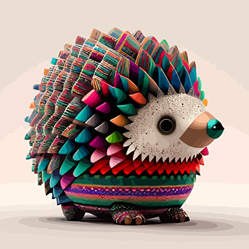 baby colorful mexican hedgehog , facing camera, folk, flat white background, octane render, v-ray , vector art, pixar style