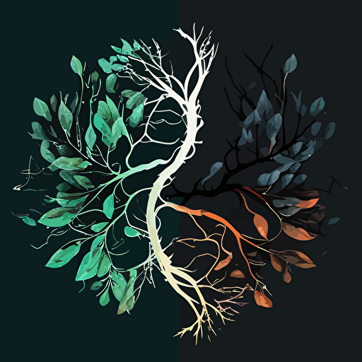 vector two branches intertwine and merge into one branch