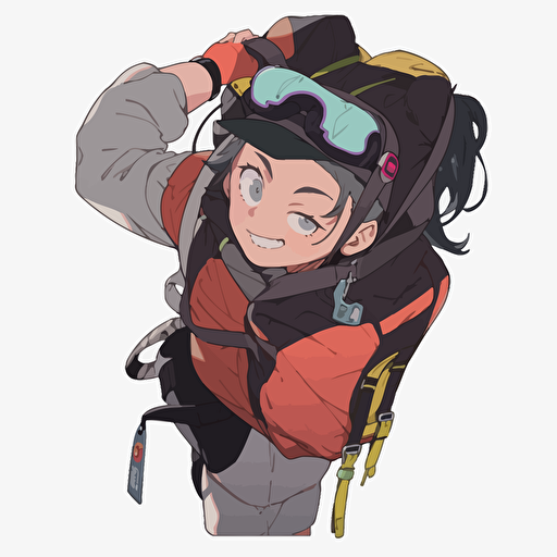 SMILING climbing girl 12 year old with no backpack in the style of Akihiko Yoshida, make a logo vector