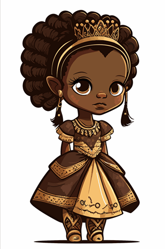 cute princess of a fictional african kingdom wearing national garment, pdf vector drawing, doodle style