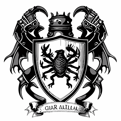 vector, maryland blue claw crab as centerpiece of black and white celtic clan crest of arms