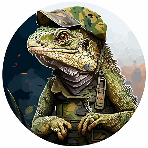 sticker design, army theme, "lizard of the week", a prize awarded to the biggest malingerer of the week, vector art.
