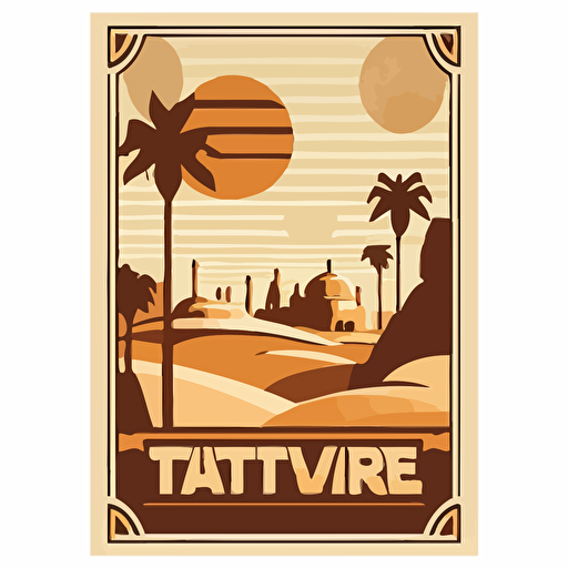 a vector retro art poster for holidays to tatooine from star wars on a white background