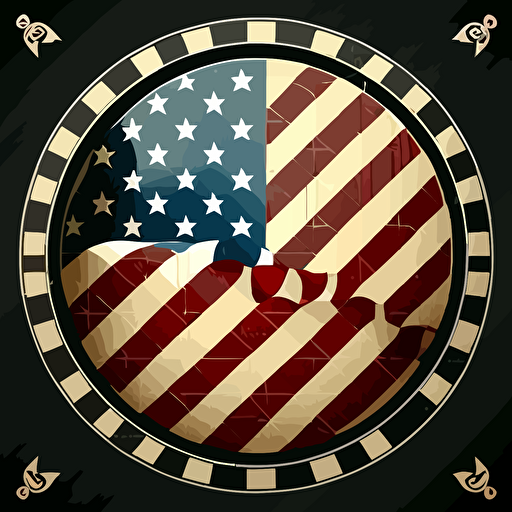 chess board, in circle, badge, american flag, stars, stripes, vector art, illustration, 2d, detailed