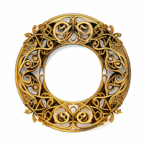 intricate gold ring symbol, white background, flat vector image, top down view, dnd style