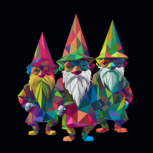 vector image of gnomes, no background, trippy, 2D, all colors