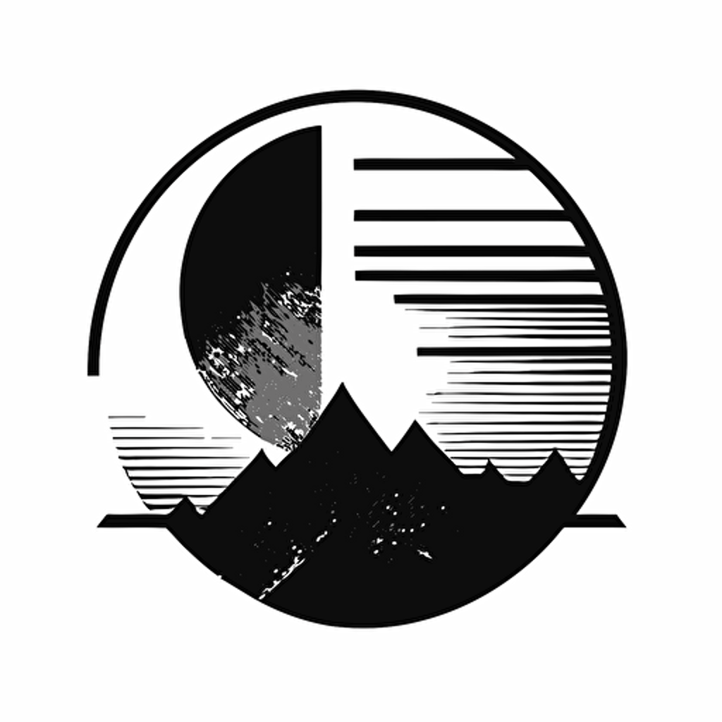 logo symbol, Sunrise over planet, stamp, black and white, vector, minimalistic, extremely simple geometric shapes