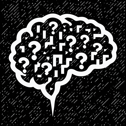 simple brain with runic question marks in it, black and white, vector, flat, svg