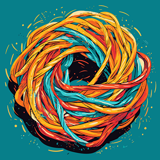 untangled rope burst by tim lahan, 2d vector art, flat colors