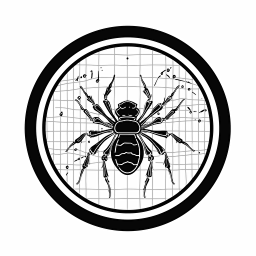 a logo image for an AI company of an araneus spider on a tennis racket, black and white, vector, 2d, minimalistic, cyberpunk, award-winning