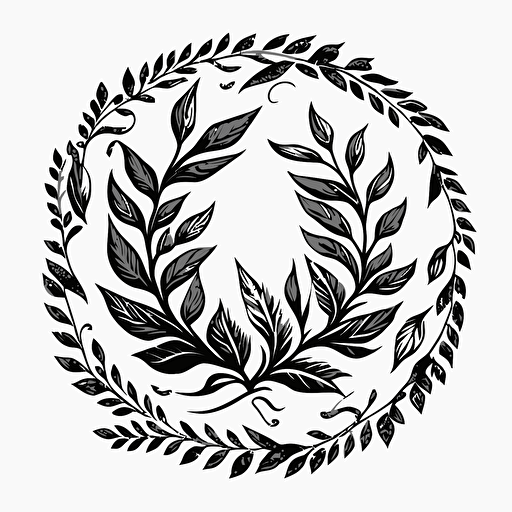roman laurel leaves circle, logo design, vector, svg, lineart, illustrator, transparent background, black and white