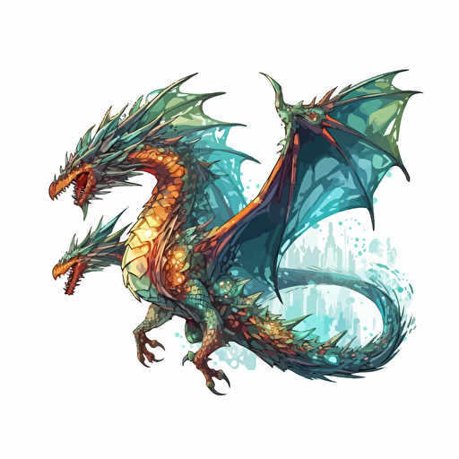 epic dragon in full flight, 2d, vector, white background