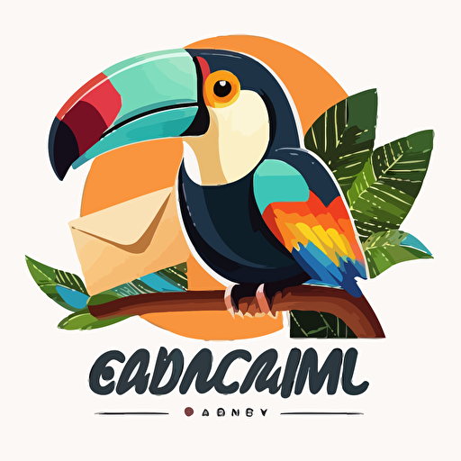 vector logo of smiling toucan with an envelope, for customer support online course, no background color, friendly and appealing, colorful