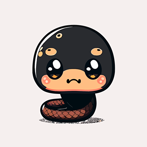 cute black snake kawaii style, vector, white background, cute facial expression