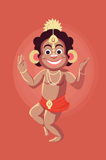 lord hanuman as a kid, cute, smiling, playing, amazing minimal vector art