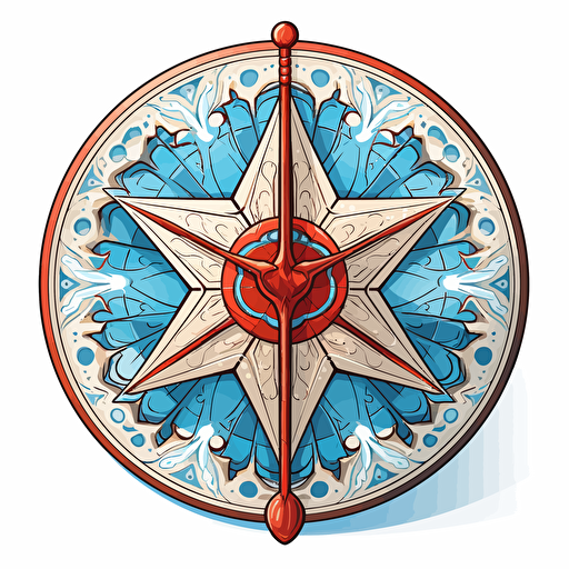 Vector 2d Spade Star creative design style of Japanese anime art comic with great detail and incredible artistic perception of a disc, Alphonse Mucha detailing and style edge. circle with a white background, edge frame has amazing design detail with blue white red vivid contrast flying disc frisbee ethereal