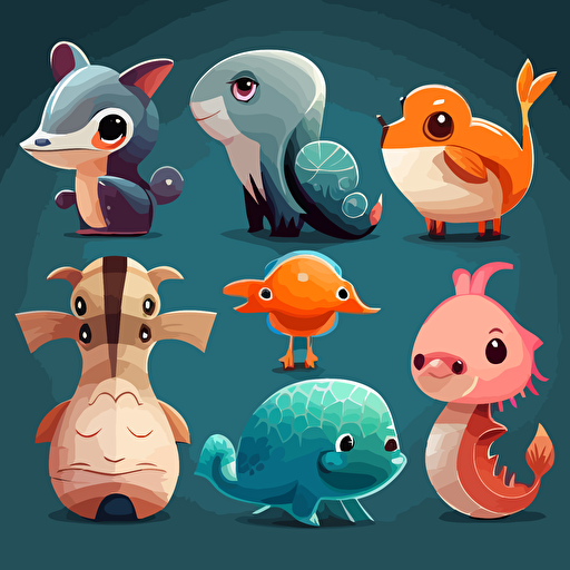 10 cute cartoon vector style animals for kids without background
