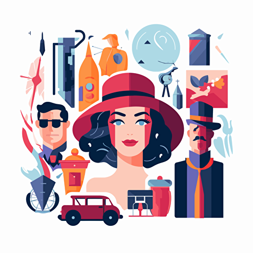 clipart in the style of vector art with the theme of film and movies. Make them simple and elegant.