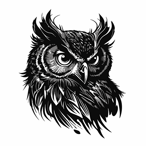 owl logotype, black vector, on white background, low details
