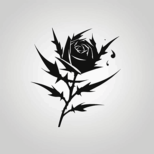 simple minimal icon, single color, 2d vector art, rose thorns, sharp blades, occult, black on white paper
