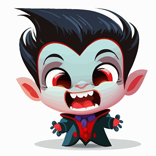 A saturated colorfull baby fur vampire, goofy looking, smiling, white background, vector art , pixar style