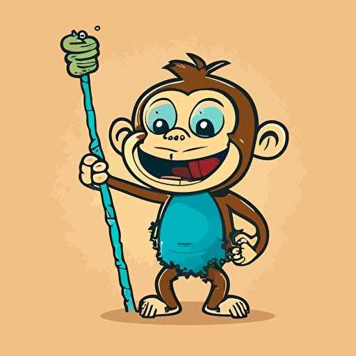 cartoon vector illustration of a dinopunk cute happy excited monkey holding up a thick straw