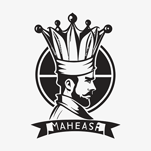 a minimal vector logo for a chess youtube channel, motive is the chess king piece with a chef hat on its head, white background, black and white